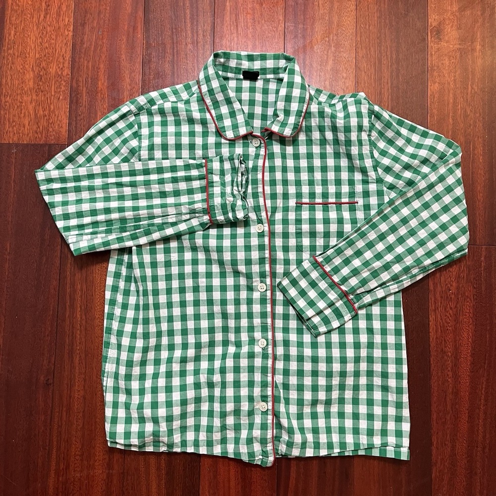 J.Crew Shirt Womens Small Green White Gingham Check Button Up Long Sleeve Preppy